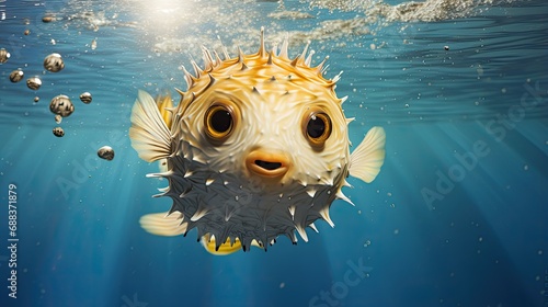 Blowfish or puffer fish underwater in ocean photo