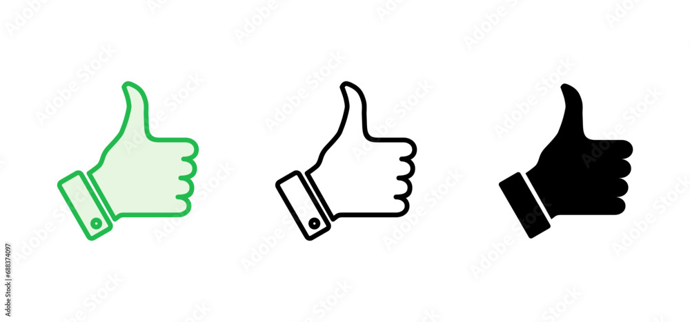 Obraz premium Thumbs up icon set. Hand like. Like icon vector.