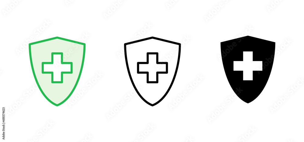 Health insurance icon set. Insurance health document icon Health insurance icon set. Insurance health document icon