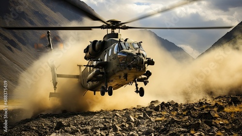 Combat helicopters carry out high-altitude training photo