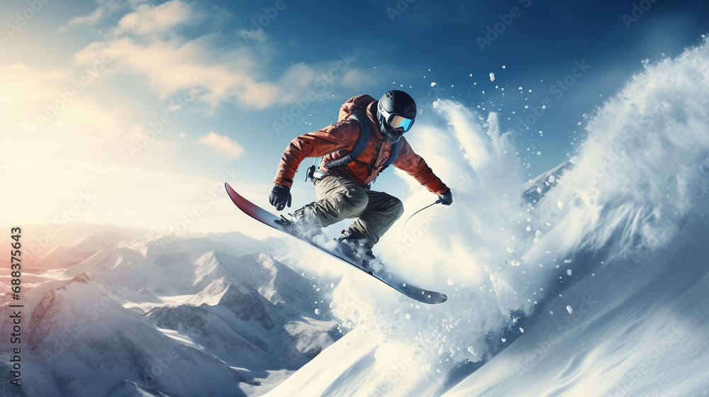 Snowboarder is jumping with snowboard from snowhill. Extreme sport. Snowboarder is jumping with snowboard from snowhill. Extreme sport.