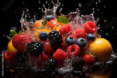 mix berries mid splash with droplets