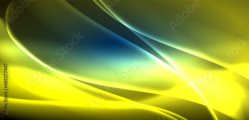 Dynamic waves in ethereal glow of neon lights. Concept merges fluidity of motion with vibrant allure of neon, crafting entrancing backdrop that embodies both vitality and futuristic sophistication