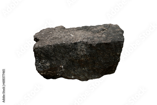 A strange Augen gneiss foliated metamorphic rock stone isolated on white background. Stone for garden decoration.