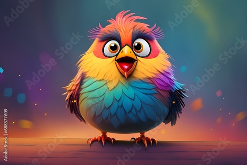 A plump, comical bird with a silly expression, rendered in a cartoon style with vibrant colors and exaggerated features.