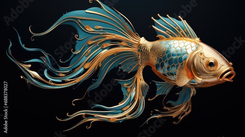 golden ornamental fish made with generative Ai technology photo