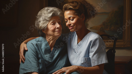 Portrait of a nurse with her patient, senior women.