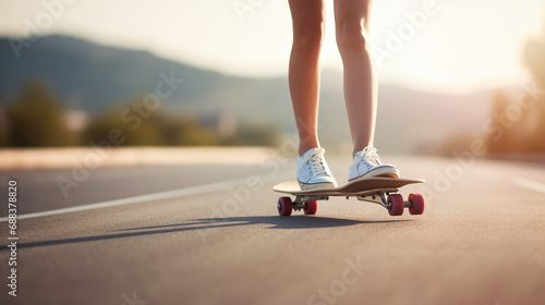 Girl riding skateboard.