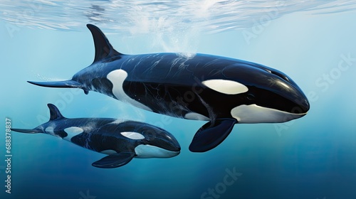 Killer Whale orcinus orca Female with Calf
