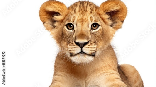 Lion sitting cub Panthera Leo 10 years old isolated on