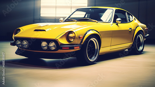 A Futuristic Super Luxury Yellow Car in Modern Showroom on Blurry Background © AI Lounge