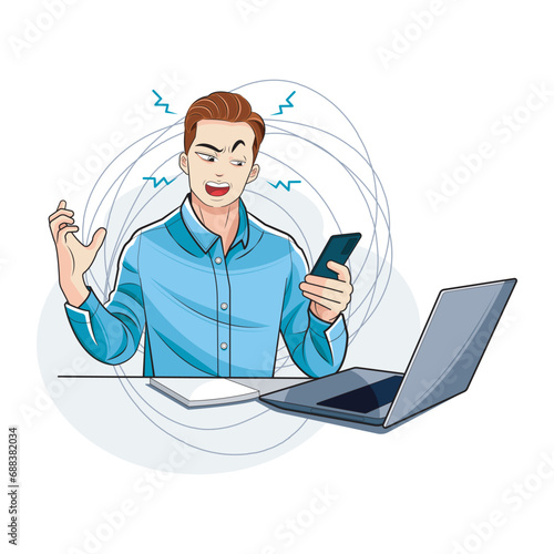 Businessman. A young man under stress during work. Vector illustration