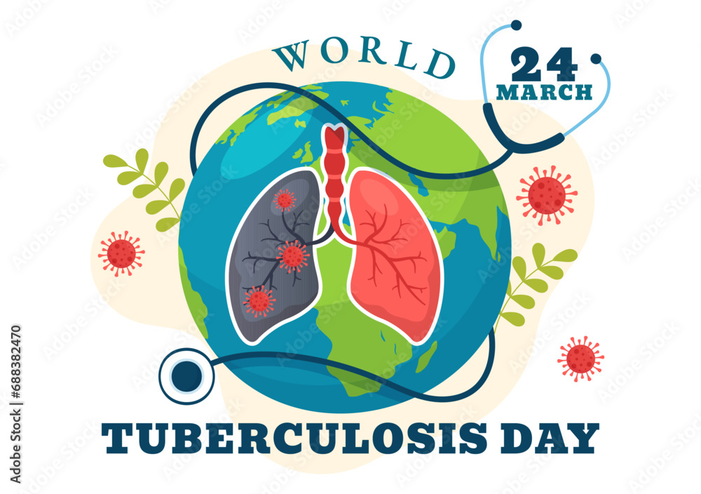 World Tuberculosis Day Vector Illustration on March 24 with Lungs and Bacteria to TB Awareness and Medical in Healthcare Flat Cartoon Background World Tuberculosis Day Vector Illustration on March 24 with Lungs and Bacteria to TB Awareness and Medical in Healthcare Flat Cartoon Background
