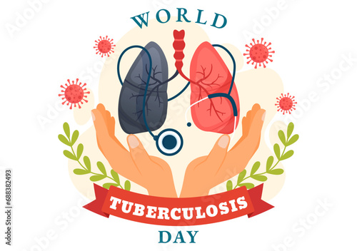 World Tuberculosis Day Vector Illustration on March 24 with Lungs and Bacteria to TB Awareness and Medical in Healthcare Flat Cartoon Background