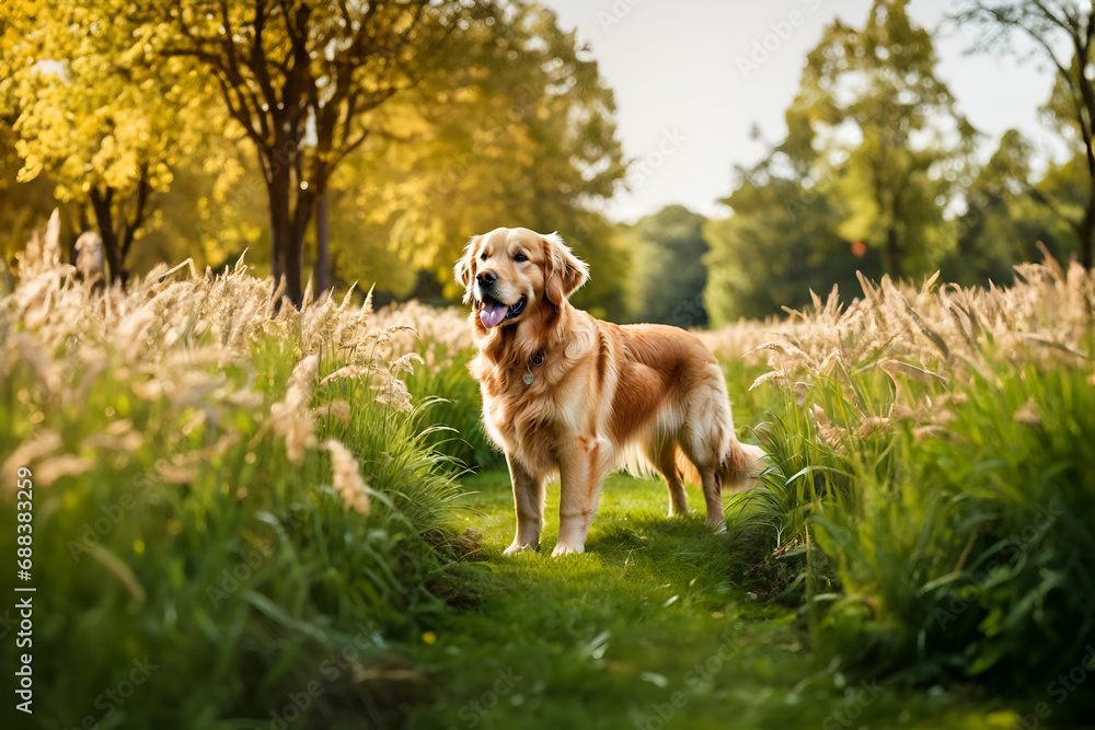 Golden retriever in the grass - Generative AI Golden retriever in the grass - Generative AI