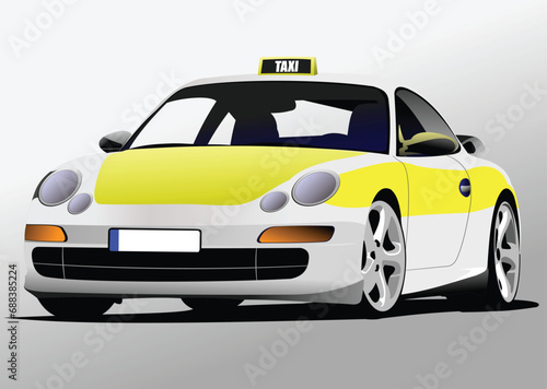 Sedan taxi on white background. 3d vector color hand drawn illustration