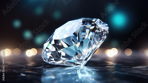 The diamond is clear and shiny, and it looks like it is glowing in the dark.