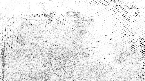 Grunge black and white pattern. Monochrome abstract texture. Dark background from cracks, stains, chips, lines. Aged halftone noise gradient texture photo