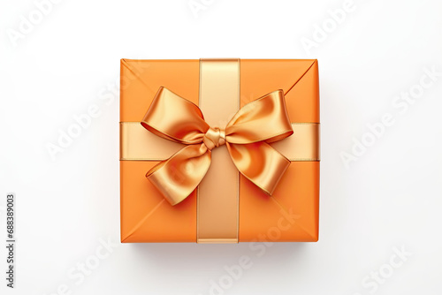 orange gift box with ribbon isolated on white background