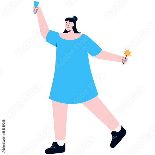 A Woman Who Is Partying On New Years Eve Illustration