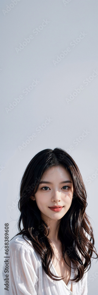 Naklejka premium 배너용 세로형 하늘바탕 긴머리여자