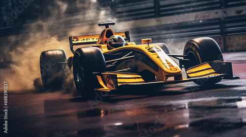 Formula 1 Cars Racing in a Professional Racetrack Blurry Background © AI Lounge