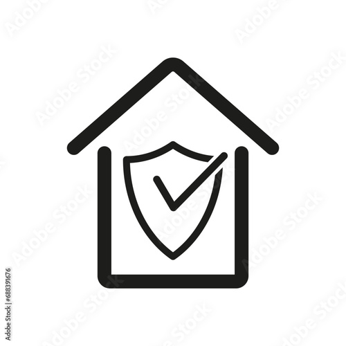 Home security icon. Home protection sign. Residential house icon. Represents house symbol. Home with shield symbol. House protect. Vector illustration. EPS 10. © Kravchenko