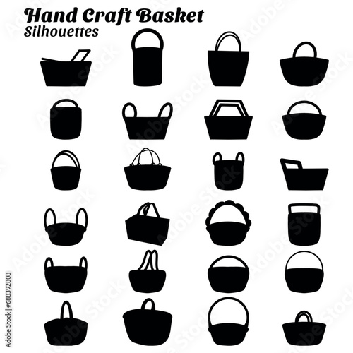 Collection of illustrations of silhouettes of hand craft basket photo