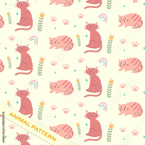 hand drawing cute cat animal abstract pattern cartoon vector background