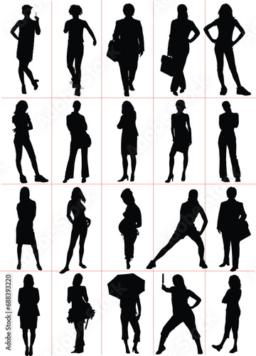 People silhouettes. Worker. Sport. Woman. Vector illustration