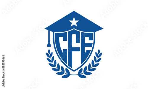CFE three letter iconic academic logo design vector template. monogram, abstract, school, college, university, graduation cap symbol logo, shield, model, institute, educational, coaching canter, tech photo
