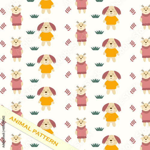 hand drawing cute dog and tady bear animal abstract pattern cartoon vector background