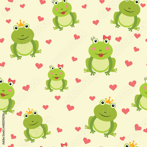 Green frog seamless pattern in flat vector for background wallpaper, wrapping, fabric, print, etc.