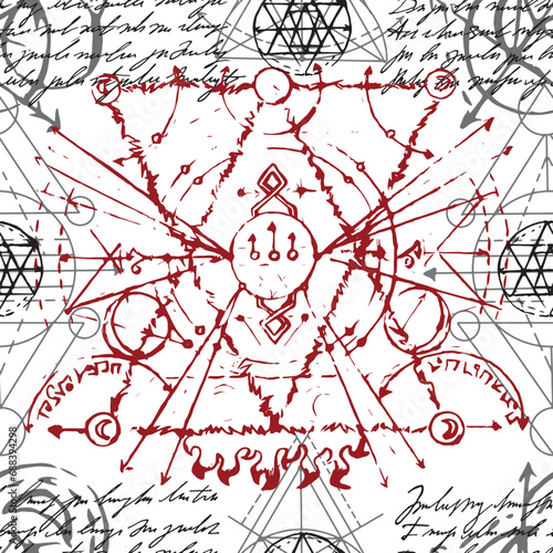 Seamless pattern with sacred geometry elements and shapes. Mystic, esoteric and occult background