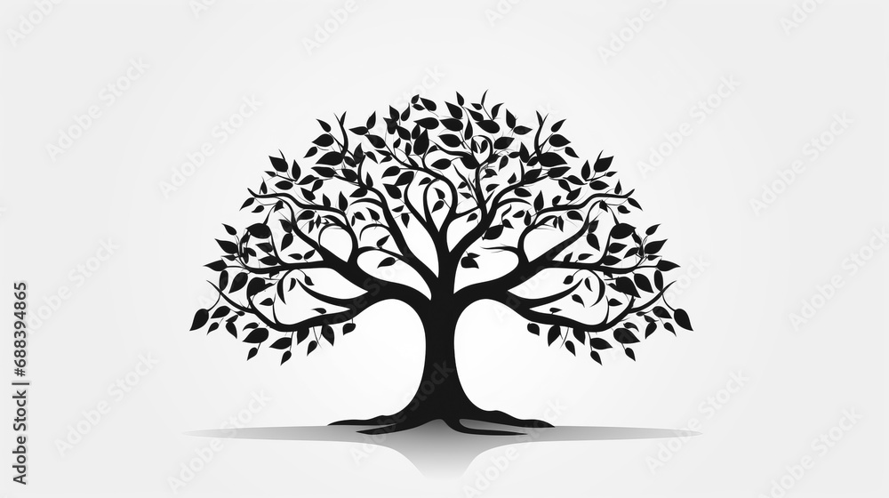 Obraz premium Black Tree with Leaves on White Background