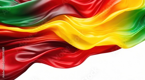 Ghana flag colors Red  Yellow  and Green flowing fabric liquid haze background