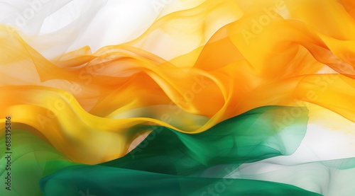 India flag colors Saffron, White, and Green flowing fabric liquid haze background photo