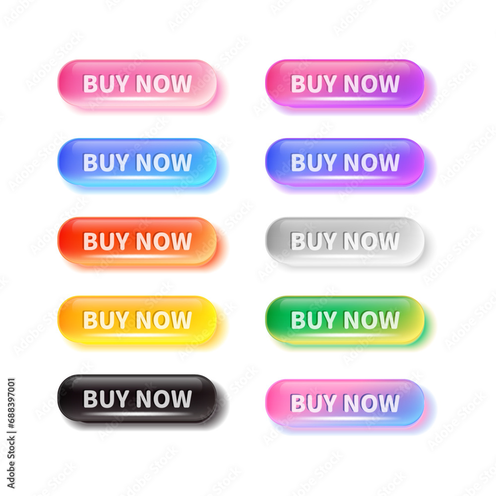 A set of buttons with different colors and glass texture A set of buttons with different colors and glass texture