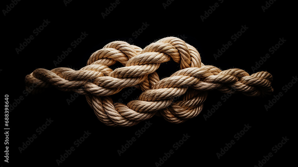 the gordian knot of rough rope is isolated on a black background the gordian knot of rough rope is isolated on a black background