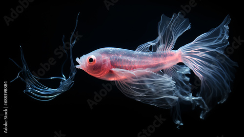 luminous fish transparent animal deep-sea creature fictional , light ocean depth, overlay layer isolated on black background