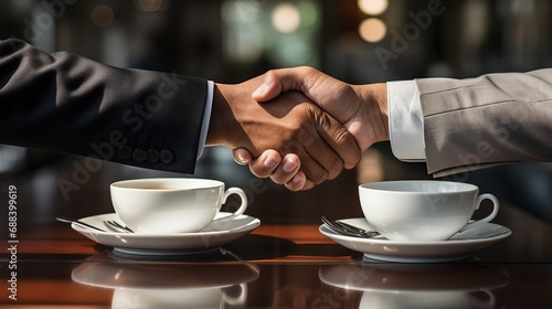 Two businessmen shaking hands after signing an important contract