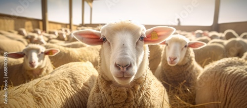 Sheep are kept on a farm.