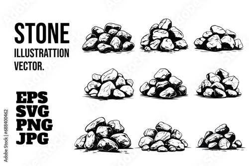 A Unique Collection of Hand-Drawn Icons Illustrating Diverse Stones, Each with Distinctive Details and Artistic Flair.