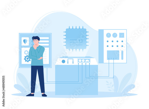 humans are thinking about how to process data concept flat illustration