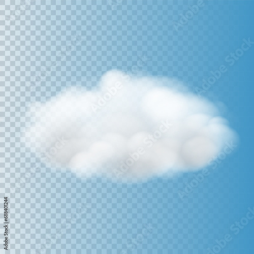 Soft white cloud isolated on blue transparent background, Vector illustration