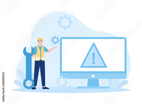 computer  troubleshooting service concept flat illustration