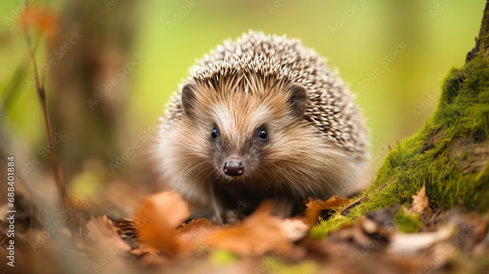 Close-up of Young hedgehog in natural habitat. Close-up of Young hedgehog in natural habitat.