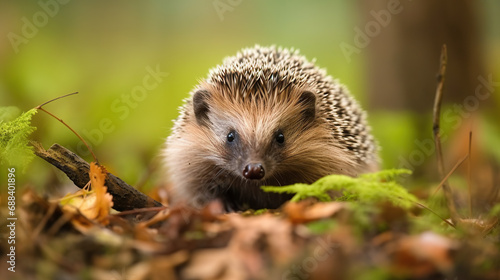 Close-up of Young hedgehog in natural habitat.