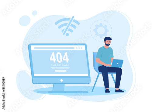 internet network warning 404 error page internet error or problem not found on network concept flat illustration