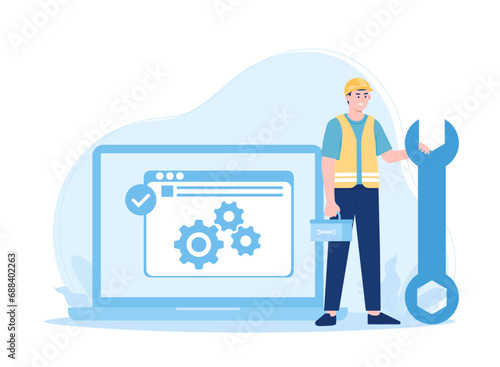 laptop troubleshooting service concept flat illustration